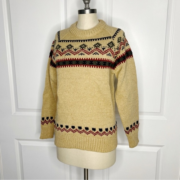 Woolrich Wool Sweater Size M Vintage Fair-isle cream red - Picture 1 of 6